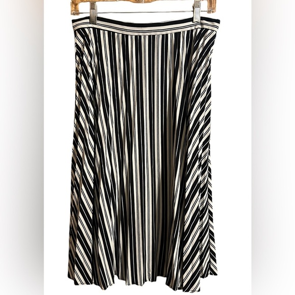 Rachel Zoe Black/Cream Vertical Stripe A Line Pleated Skirt Size Small - Picture 1 of 5